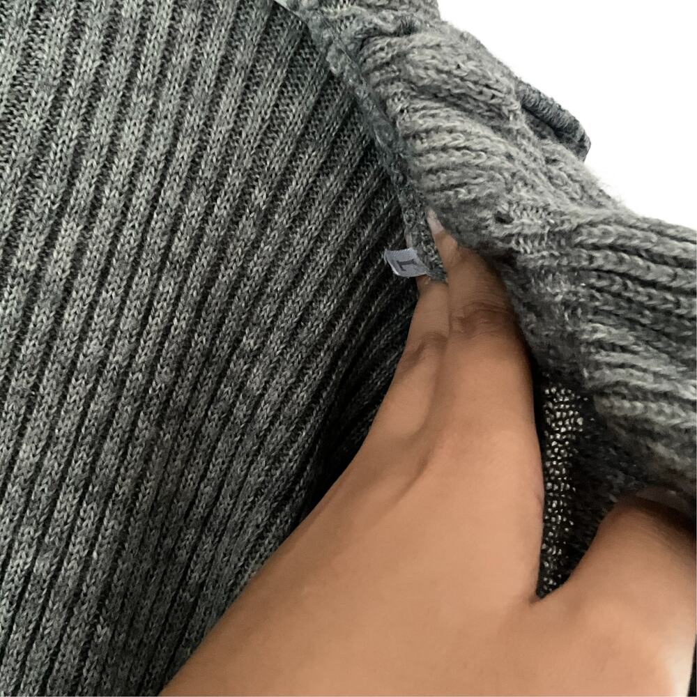 Gray Ribbed Ruffle Cardigan Sweater: Y2K, Modern - Picture 6 of 9